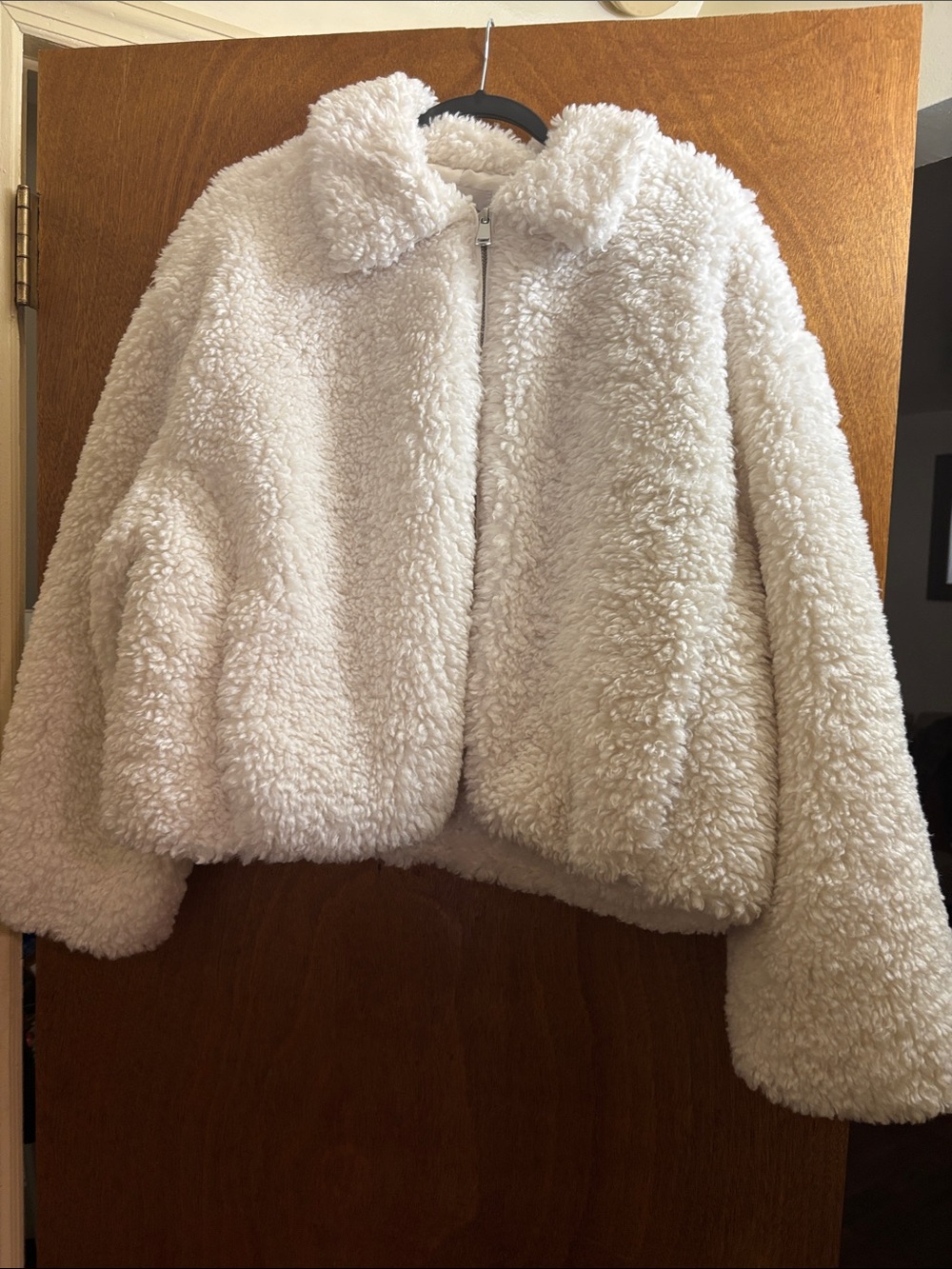 LOFT Cream Teddy Zip Jacket